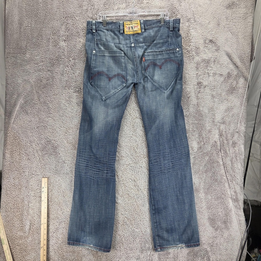 Vintage Levis Engineered Jeans Mens 36x34 Blue Bootcut Zip Fly Two Horse Denim